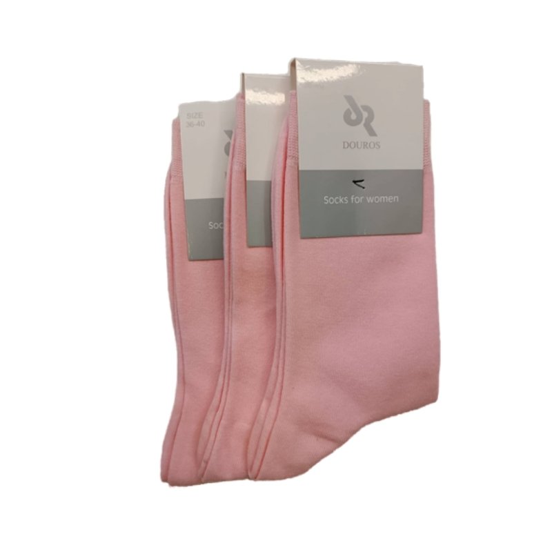 Κάλτσα γυναικεία Douros βαμβακερή 3άδα | 6001 ροζ μπροστά