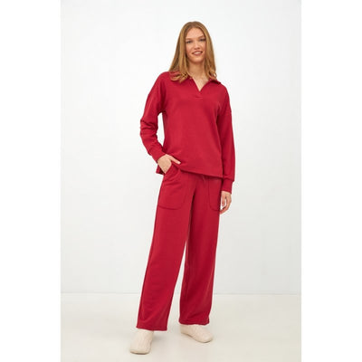 Πιτζάμα homewear με V λαιμόκοψη | 30-103922 κόκκινο  μπροστά