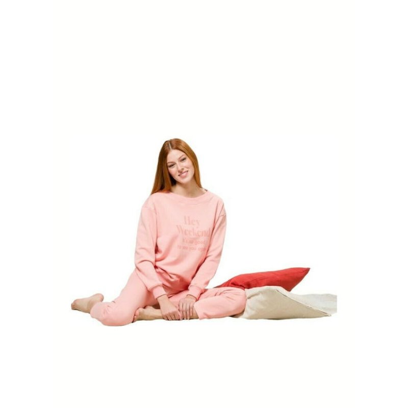 Πιτζάμα φούτερ με λαιμόκοψη | 28-101933 ροζ μπροστά κάτω