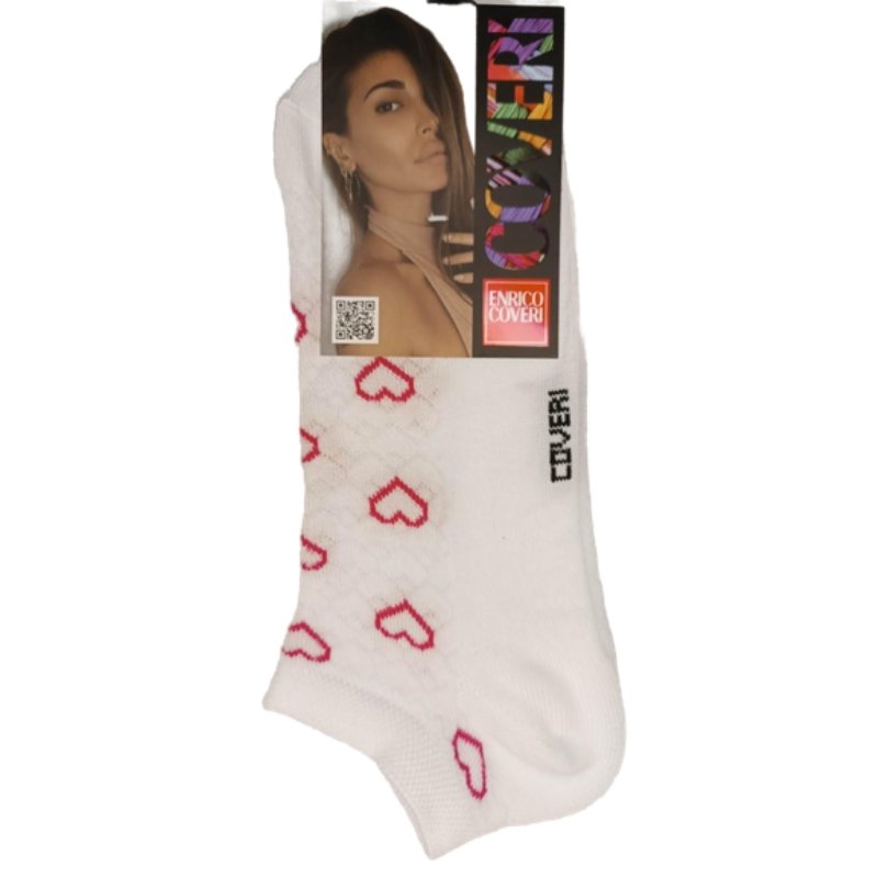 Τερλίκι κάλτσα Enrico Coveri Γυναικεία με 'Καρδιές' σχέδιο | 16ASS λευκό-φούξια