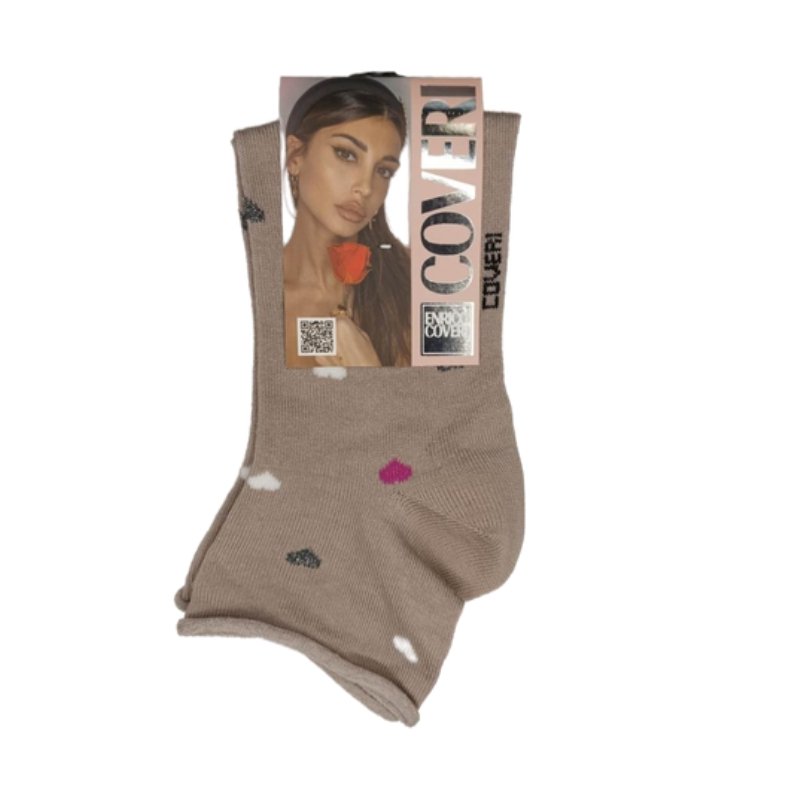 Γυναικεία κάλτσα Enrico Coveri ημίκοντη χωρίς λάστιχο με σχέδιο 'Καρδιές' | 250ASS γκρι