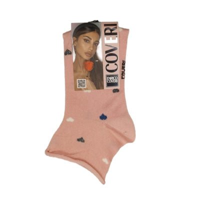 Γυναικεία κάλτσα Enrico Coveri ημίκοντη χωρίς λάστιχο με σχέδιο 'Καρδιές' | 250ASS σομόν