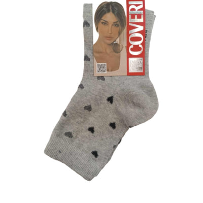 Γυναικεία κάλτσα Enrico Coveri ημίκοντη με σχέδιο 'Καρδιές' | LIFE-4C γκρι