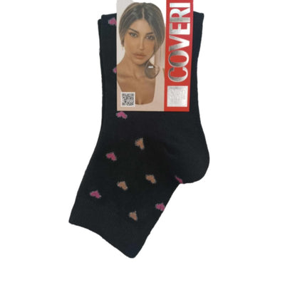 Γυναικεία κάλτσα Enrico Coveri ημίκοντη με σχέδιο 'Καρδιές' | LIFE-4C μαύρο