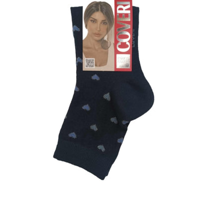 Γυναικεία κάλτσα Enrico Coveri ημίκοντη με σχέδιο 'Καρδιές' | LIFE-4C μπλε σκούρο