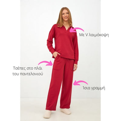 Πιτζάμα homewear με V λαιμόκοψη | 30-103922 κόκκινο 