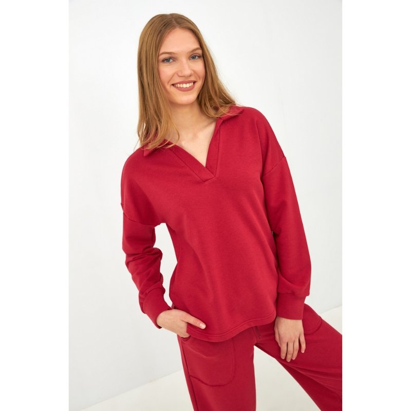 Πιτζάμα homewear με V λαιμόκοψη | 30-103922 κόκκινο πλάι