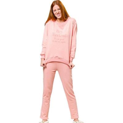 Πιτζάμα φούτερ με λαιμόκοψη | 28-101933 ροζ μπροστά