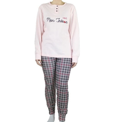 Πιτζάμα βαμβακερή με καρό παντελόνι | KF1051 ροζ