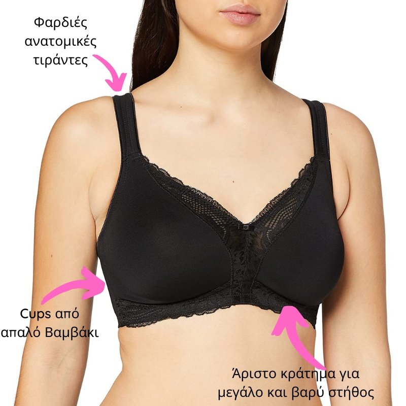 Σουτιέν Triumph χωρίς μπανέλα | Modern Lace + Cotton N μαύρο μπροστά