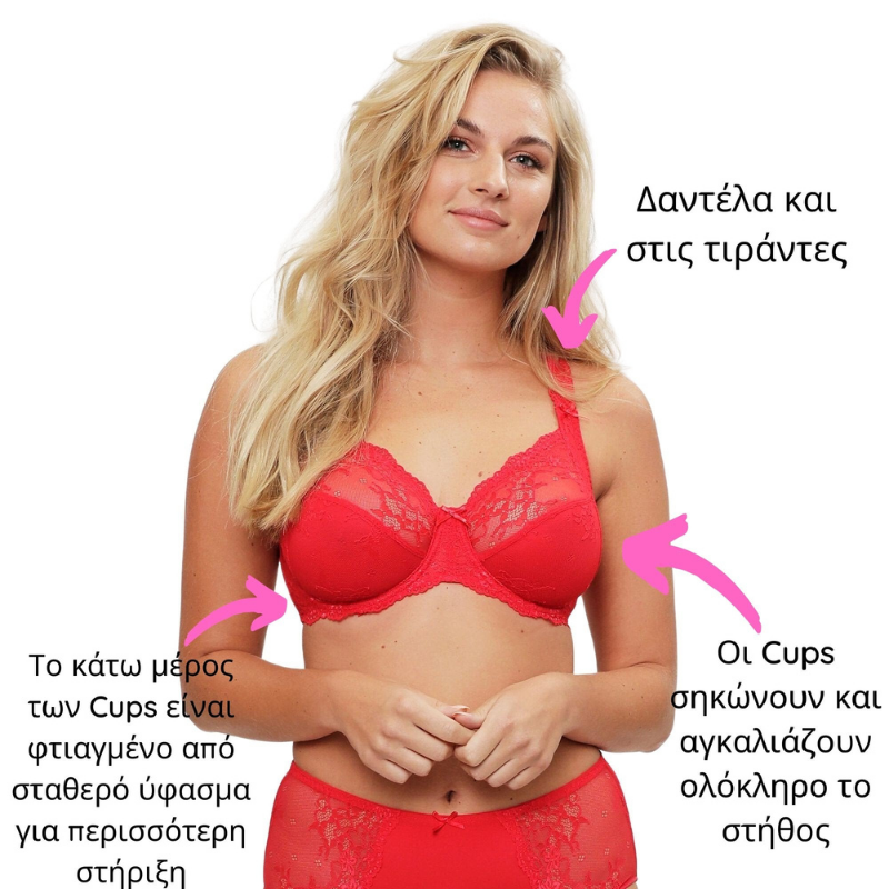 Σουτιέν με μπανέλα και διάφανη τιράντα κόκκινο μπροστά | Lingadore 1400-5A